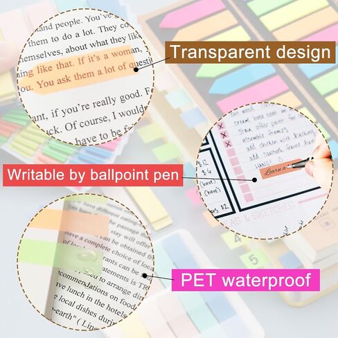 KICNIC Page Markers Colored Sticky Tabs 800 Pcs, Translucent Arrow Flags for Page Marking, Fluorescent Index Tab Stickers for Notebooks, Small Sticky Notes Flags [8 Colors, 4 Sets] in Saudi Arabia