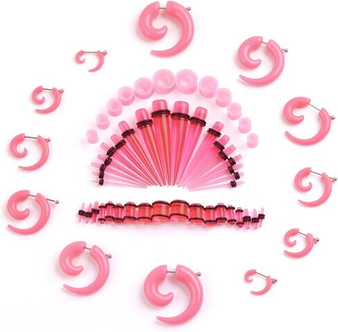 Acrylic Ear Stretching Kit - 62 Pieces Tapers, Plugs, Silicone Tunnels, Gauges Expander Set (14G-00G) Body Jewelry in Saudi Arabia
