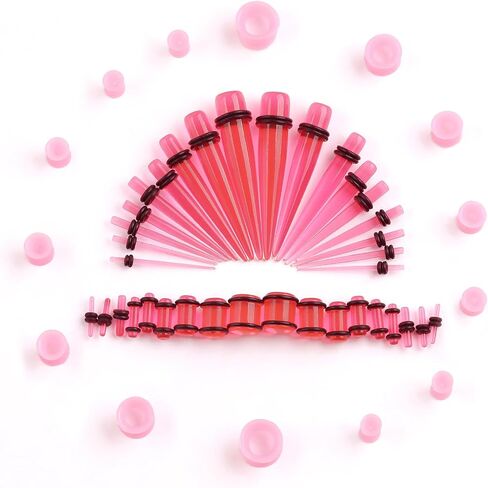 Acrylic Ear Stretching Kit - 62 Pieces Tapers, Plugs, Silicone Tunnels, Gauges Expander Set (14G-00G) Body Jewelry in Saudi Arabia