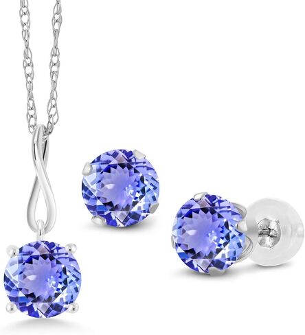 مجموعة أقراط قلادة من الذهب الأبيض عيار 10 قيراط من Gem Stone King 6 مم كابوشون أبيض مقلد للنساء (3.00 قيراط، مع سلسلة 18 بوصة) in Kuwait