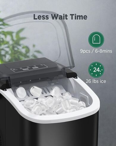 Silonn Ice Makers Countertop, 26Lbs/24H, Self-Cleaning Ice Machine, 9 Cubes Ready in 6 Mins, 2 Sizes of Bullet Ice for Home Kitchen Office Bar Party in Kuwait