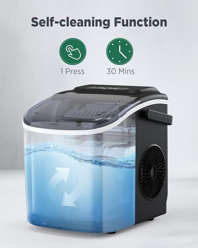 Silonn Ice Makers Countertop, 26Lbs/24H, Self-Cleaning Ice Machine, 9 Cubes Ready in 6 Mins, 2 Sizes of Bullet Ice for Home Kitchen Office Bar Party in Kuwait