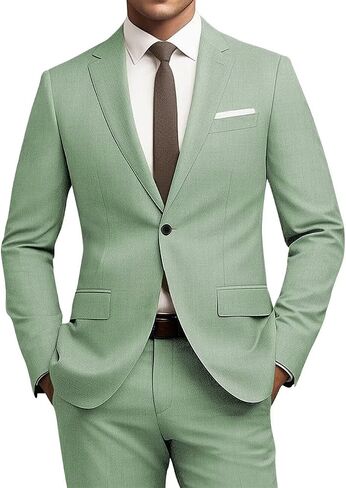 Mens Slim Fit 2 Piece Suit 1 Button Soild Jacket Pants Set Wedding Prom Dress Suit in Saudi Arabia