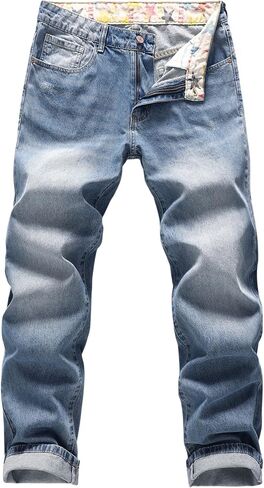 Men's Non-Stretch Regular Fit Straight-Leg Denim Pants Jeans in Kuwait