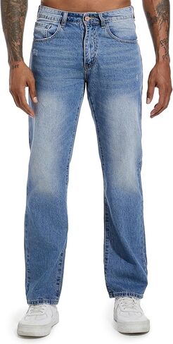 Men's Non-Stretch Regular Fit Straight-Leg Denim Pants Jeans in Kuwait