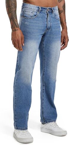 Men's Non-Stretch Regular Fit Straight-Leg Denim Pants Jeans in Kuwait