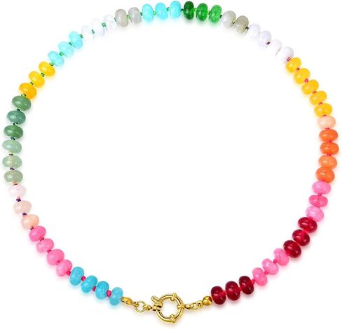 Beaded Gemstone Necklace For Women, Boho Beaded Choker Necklace, Rainbow Gemstone Beaded Necklaces, Choker Necklace For Women Beaded Necklace Boho Necklaces Handmade Jewelry Gift in Saudi Arabia