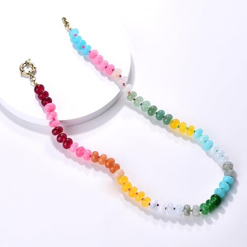 Beaded Gemstone Necklace For Women, Boho Beaded Choker Necklace, Rainbow Gemstone Beaded Necklaces, Choker Necklace For Women Beaded Necklace Boho Necklaces Handmade Jewelry Gift in Saudi Arabia