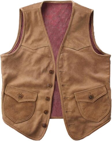Men's Suede Leather Suit Vest Vintage Western Cowboy Waistcoat Regular Fit in Saudi Arabia