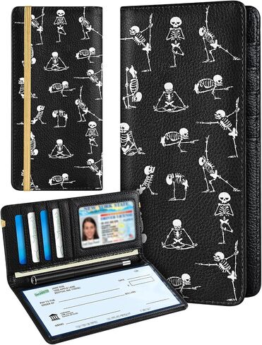 Checkbook Cover for Personal Duplicate Checks - Leather Check Book Wallet Holder for Women Vintage Beige Flower Print Top Stub in Saudi Arabia