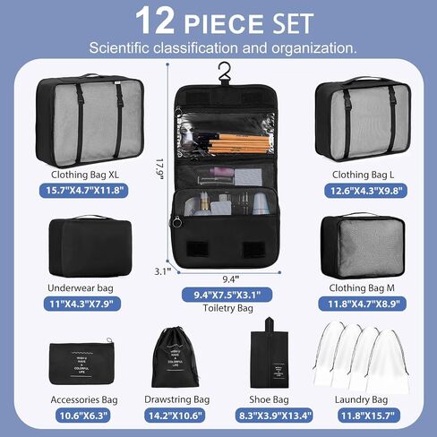 12 Set Packing Cubes for Suitcases, Various Sizes Packing Organizer Bags Set for Travel Accessories Luggage Carry On, BESBESME Travel Essentials for Clothes Shoes Cosmetics Toiletries, Pink in Saudi Arabia