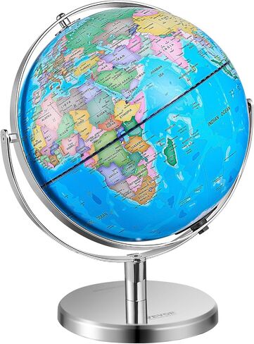VEVOR Illuminated World Globe with Stand, 13 in/330.2 mm, Educational Earth Globe with Stable Heavy Metal Base HD Printed Map and LED Night Lighting, 720° Spinning Globe for Kids Classroom Learning in Saudi Arabia