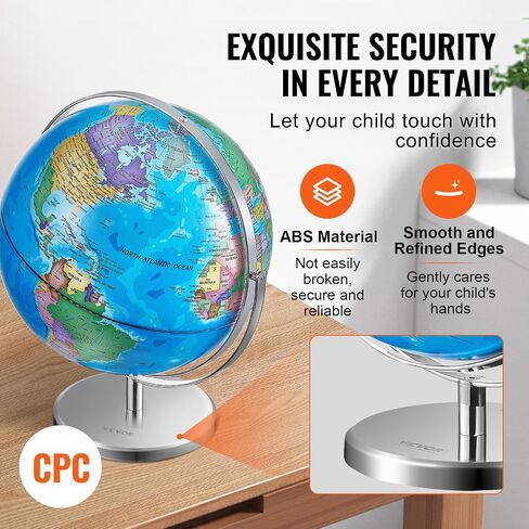 VEVOR Illuminated World Globe with Stand, 13 in/330.2 mm, Educational Earth Globe with Stable Heavy Metal Base HD Printed Map and LED Night Lighting, 720° Spinning Globe for Kids Classroom Learning in Saudi Arabia