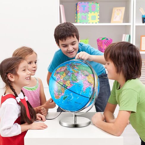VEVOR Illuminated World Globe with Stand, 13 in/330.2 mm, Educational Earth Globe with Stable Heavy Metal Base HD Printed Map and LED Night Lighting, 720° Spinning Globe for Kids Classroom Learning in Saudi Arabia