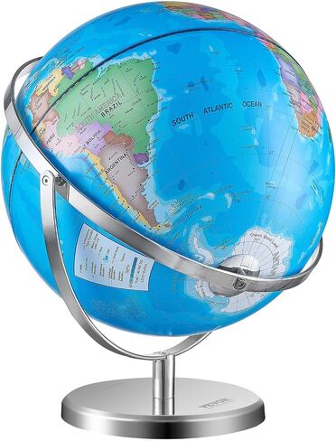 VEVOR Illuminated World Globe with Stand, 13 in/330.2 mm, Educational Earth Globe with Stable Heavy Metal Base HD Printed Map and LED Night Lighting, 720° Spinning Globe for Kids Classroom Learning in Saudi Arabia