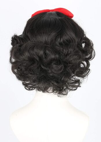 شعر مستعار للأطفال البنات مع عصابة رأس على شكل فيونكة قصير أسود مجعد لأزياء الهالوين التنكرية in Kuwait