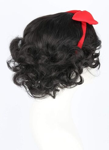 شعر مستعار للأطفال البنات مع عصابة رأس على شكل فيونكة قصير أسود مجعد لأزياء الهالوين التنكرية in Kuwait