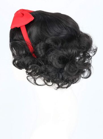 شعر مستعار للأطفال البنات مع عصابة رأس على شكل فيونكة قصير أسود مجعد لأزياء الهالوين التنكرية in Kuwait