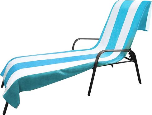 SUPERIOR Cabana Cotton Lounge Chair Cover, Outdoor Towel/Chaise Furniture Covers, Terry Cloth, Beach, Spa, Swim Accessories, Pool Chair Cover, Soft, Quick Drying, 32" x 102", Turquoise in Saudi Arabia