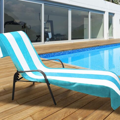 SUPERIOR Cabana Cotton Lounge Chair Cover, Outdoor Towel/Chaise Furniture Covers, Terry Cloth, Beach, Spa, Swim Accessories, Pool Chair Cover, Soft, Quick Drying, 32" x 102", Turquoise in Saudi Arabia