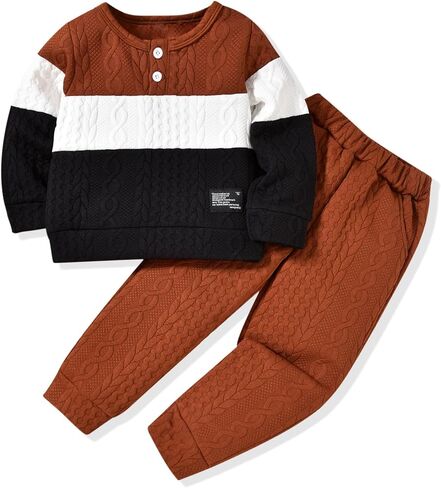 Toddler Boys Clothes Color Block Sweatsuit Long Sleeve Shirts Sweatpants Kids Fall Winter Outfit in Kuwait