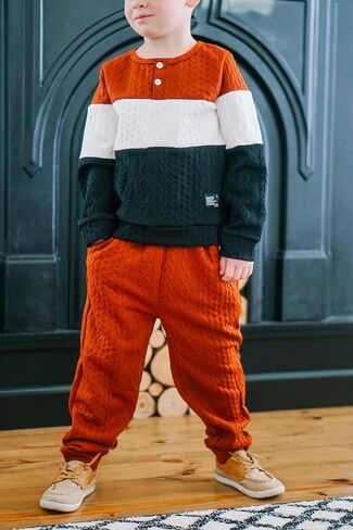 Toddler Boys Clothes Color Block Sweatsuit Long Sleeve Shirts Sweatpants Kids Fall Winter Outfit in Kuwait