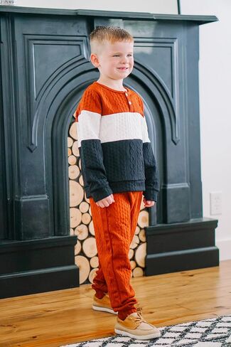 Toddler Boys Clothes Color Block Sweatsuit Long Sleeve Shirts Sweatpants Kids Fall Winter Outfit in Kuwait