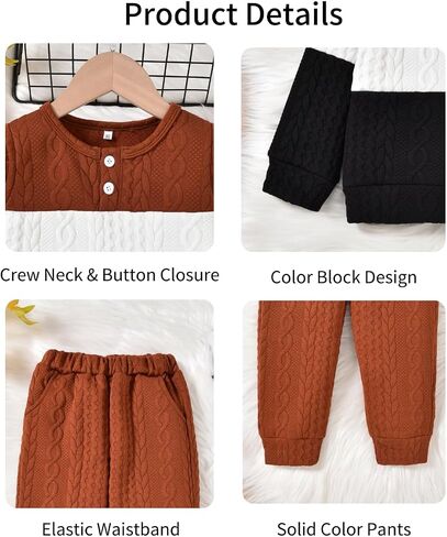 Toddler Boys Clothes Color Block Sweatsuit Long Sleeve Shirts Sweatpants Kids Fall Winter Outfit in Kuwait