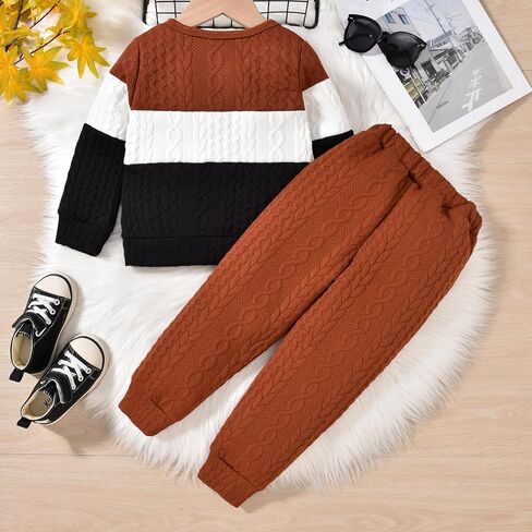 Toddler Boys Clothes Color Block Sweatsuit Long Sleeve Shirts Sweatpants Kids Fall Winter Outfit in Kuwait