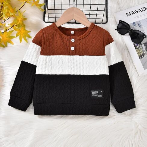 Toddler Boys Clothes Color Block Sweatsuit Long Sleeve Shirts Sweatpants Kids Fall Winter Outfit in Kuwait
