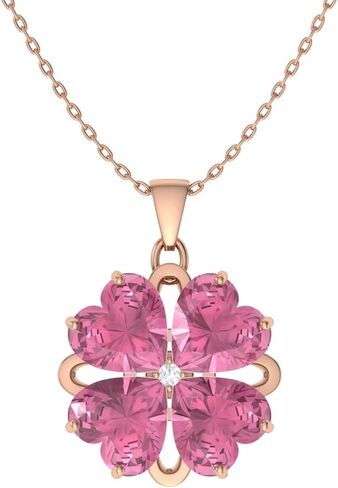 Diamondere Natural and Certified Heart Cut Gemstone and Diamond Flower Necklace in 14k Solid Gold | 1.65 Carat Pendant with Chain Valentine's Day gift for her in Saudi Arabia