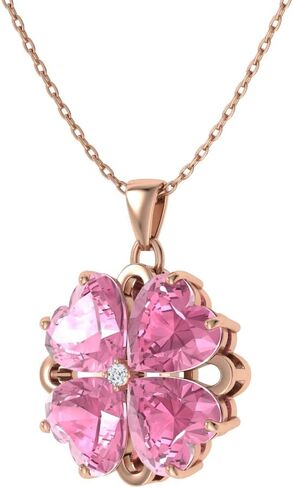 Diamondere Natural and Certified Heart Cut Gemstone and Diamond Flower Necklace in 14k Solid Gold | 1.65 Carat Pendant with Chain Valentine's Day gift for her in Saudi Arabia