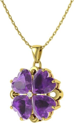 Diamondere Natural and Certified Heart Cut Gemstone and Diamond Flower Necklace in 14k Solid Gold | 1.65 Carat Pendant with Chain Valentine's Day gift for her in Saudi Arabia