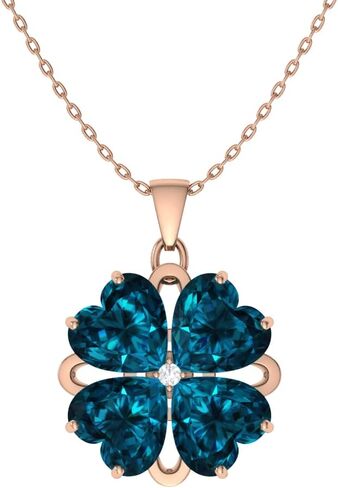 Diamondere Natural and Certified Heart Cut Gemstone and Diamond Flower Necklace in 14k Solid Gold | 1.65 Carat Pendant with Chain Valentine's Day gift for her in Saudi Arabia