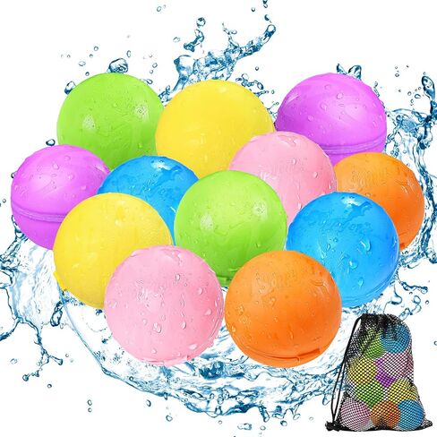 Tlitlimom 16Pcs Reusable Water Bomb Balloons, Pool Beach Toys for Kids ages 3-12, Summer Toy Water Toy for and Girls, Outdoor Activities Water Games Toys Self Sealing Water Splash Ball for Fun in Saudi Arabia