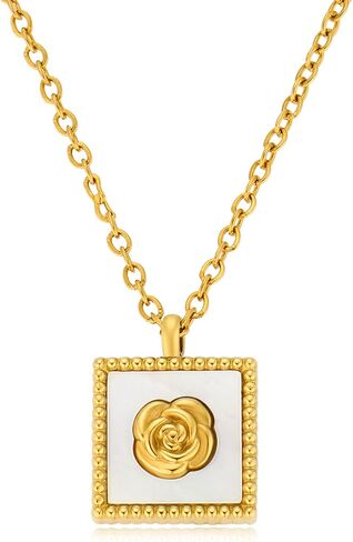 DASIQI18K Gold Titanium Steel Filled Nature Shell Rose Camellia Crown Pendant Necklace for Women Gift of Love in Saudi Arabia