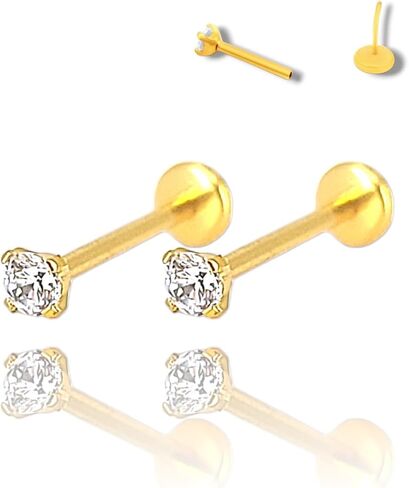 A PAIR 20Gauge 8mm or 6mm (post length) with Prong CZ THREADLESS (Back Push in),Surgical Steel (Nickel Free),Cartilage, Monroe, and nose ring in Saudi Arabia