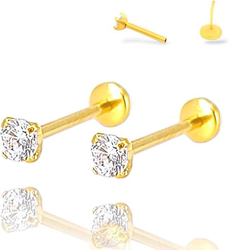 زوج 20 مقياس 8 مم أو 6 مم (طول العمود) مع Prong CZ THREADLESS (دفع خلفي)، فولاذ جراحي (خالي من النيكل)، غضروف، مونرو، وحلقة أنف in Saudi Arabia