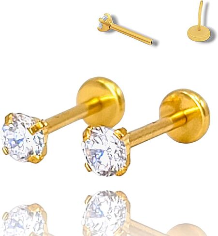 A PAIR 20Gauge 8mm or 6mm (post length) with Prong CZ THREADLESS (Back Push in),Surgical Steel (Nickel Free),Cartilage, Monroe, and nose ring in Saudi Arabia