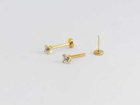 A PAIR 20Gauge 8mm or 6mm (post length) with Prong CZ THREADLESS (Back Push in),Surgical Steel (Nickel Free),Cartilage, Monroe, and nose ring in Saudi Arabia