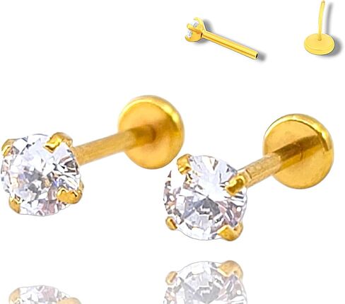 A PAIR 20Gauge 8mm or 6mm (post length) with Prong CZ THREADLESS (Back Push in),Surgical Steel (Nickel Free),Cartilage, Monroe, and nose ring in Saudi Arabia