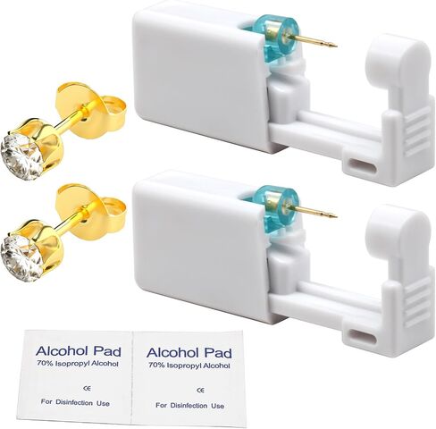 Self piercing ear hole, easy-to-use disposable ear hole puncture kit, ear piercing gun equipped with exquisite piercing earrings, very suitable for ear piercing at home in Saudi Arabia