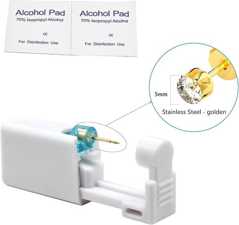 Self piercing ear hole, easy-to-use disposable ear hole puncture kit, ear piercing gun equipped with exquisite piercing earrings, very suitable for ear piercing at home in Saudi Arabia