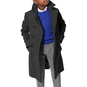 Boys Notch Lapel Double Breasted Jacket Long Trench Dress Coat Casual Classic Peacoat