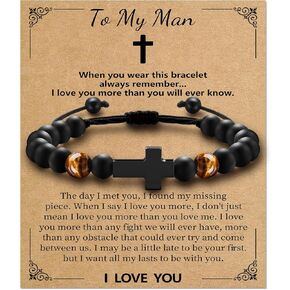 Cross Bracelet for Men Boys, Tiger Eye Bracelet Brings Health, Safety and Happiness, Baptism/Back to School/Birthday/Christmas Gifts for Son Grandson Man