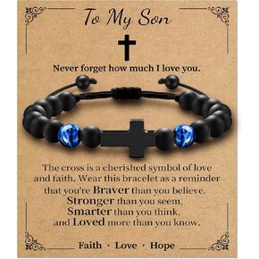 Cross Bracelet for Men Boys, Tiger Eye Bracelet Brings Health, Safety and Happiness, Baptism/Back to School/Birthday/Christmas Gifts for Son Grandson Man in Kuwait