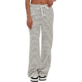 Darong Womens Wide Leg Sweatpants Stripe Print Yoga Pants Comfy Lounge Baggy Drawstring Trousers with Pockets