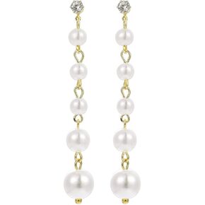 CHARIFIN Gold Long Pearl Earrings Pearl Drop Earrings for Women Big Simulated Pearl Hanging Handmade Fringe Pearl Dangle Earrings for Women (6pairs)