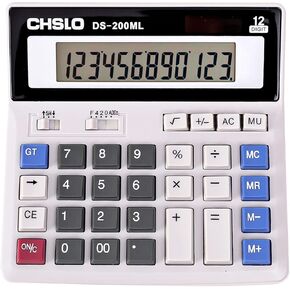 Desk Calculator,JAWOO 12 Digit Desktop Basic Jumbo Adding Machine Accounting Simple Calculators with Large Display Big Button, Solar and Battery Dual Power for Office, Home, School (DS-200ml)