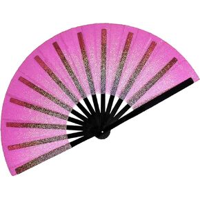 Large Pure White Clear 7-color Flashpoints Smooth Fabric Rave Folding Hand Fan,Glitter Holographic White Handheld Fan,for Festivals,Rainbow Outfits,Disco Party,Home Decoration and Many Occasions.